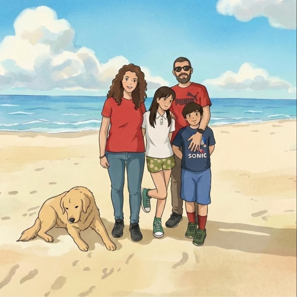 With my family on the beach