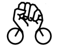 Il logo della Critical Mass: un pugno che forma una bicicletta